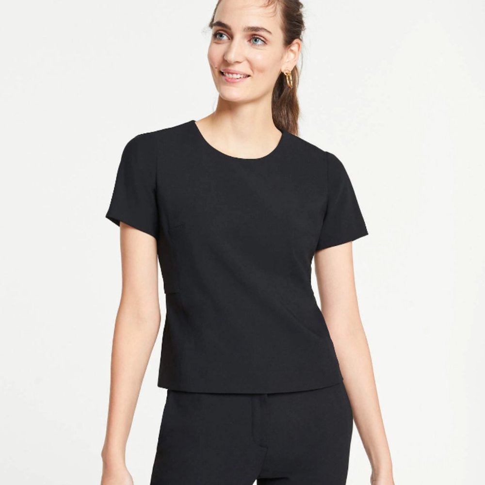 Ann Taylor Bi-Stretch Navy Short Sleeve